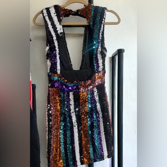 Nasty Gal rainbow plunge sequin mini dress - Picture 2 of 3